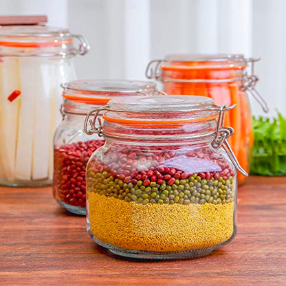 Hovico 25 oz Glass Jars With Airtight Lids And Leak Proof Rubber Gasket,Wide Mouth Mason Jars With Hinged Lids For Kitchen Canisters 750ml, Glass Storage Containers - color: 25oz*4-Round