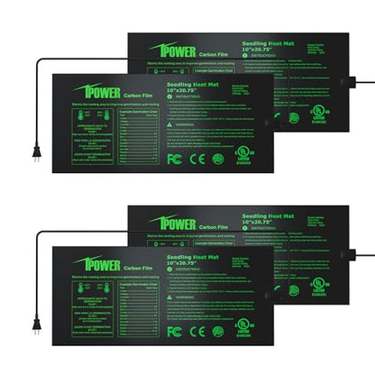 iPower 4 Pack 10" x 20.75" Seeding Heat Mat Upgraded Carbon Film Indoor Warm Hydroponic Plant Germination Starting Pad Durable Waterproof, Black - size: 10" x 20.75"(x4), style: Upgraded Carbon Film