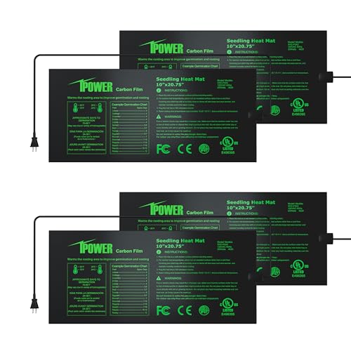 iPower 4 Pack 10" x 20.75" Seeding Heat Mat Upgraded Carbon Film Indoor Warm Hydroponic Plant Germination Starting Pad Durable Waterproof, Black - size: 10" x 20.75"(x4), style: Upgraded Carbon Film