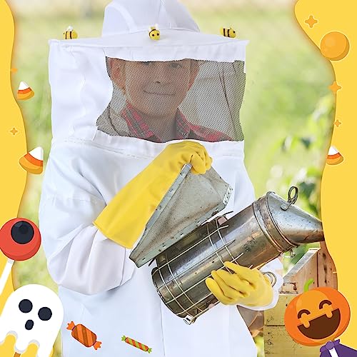Jiuguva 13 Pcs Beekeeper Set Includes 1 Beekeeper Jacket 5 Pcs Wool Felt Bees 5 Pcs Round Double Sided Tape 1 Beekeeping Gloves 1 Felt Bucket for Children Beekeeping Supplies Halloween (Medium)