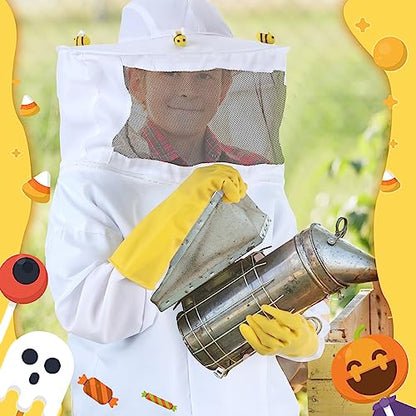 Jiuguva 13 Pcs Beekeeper Set Includes 1 Beekeeper Jacket 5 Pcs Wool Felt Bees 5 Pcs Round Double Sided Tape 1 Beekeeping Gloves 1 Felt Bucket for Children Beekeeping Supplies Halloween (Medium)