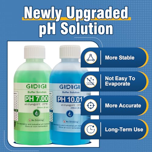 pH Meter Food Digital Electronic pH Tester for Fermentation 3 * 50ml pH Buffer Calibration Solution Kits Hot Sauce Food Tester Probe for Cheese Sourdough pH Temperature pH Test Strips for Acidity