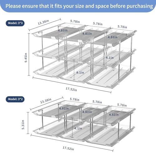 Jsyrjing Can Organizer for Pantry, 2-Tier Canned Goods Organizer 2 Pack | Automatic rolling, Modular flexible combination, Extra-thick clear material, Cabinet pantry fridge countertop storage - size: 3*2