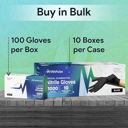 Black X Large Nitrile Gloves Case of 1000 - Medical Grade - Latex-Free, Powder-Free - Disposable Nitrile Gloves - Medical Exam, Lab, and Industrial Use - color: Black (X Large)