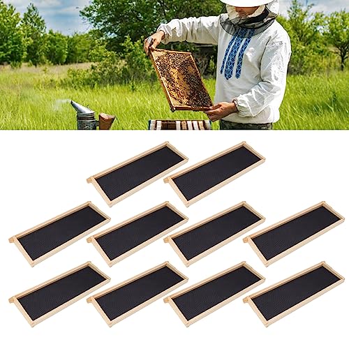 10 Set Beehive Frames and Wax Foundations, Beehive Waxed Coated Foundation Sheet with Pine Wood Frame for Bee Production and Harvesting