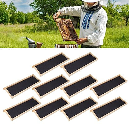 10 Set Beehive Frames and Wax Foundations, Beehive Waxed Coated Foundation Sheet with Pine Wood Frame for Bee Production and Harvesting