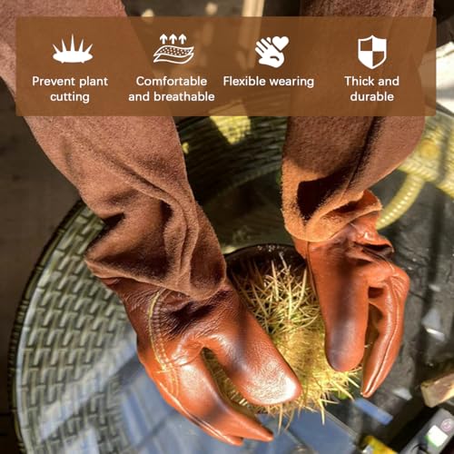 La La Pet Beekeeping Gloves Pigskin Thorn Proof Gauntlets with Breathable Long Sleeves - size: X-Large