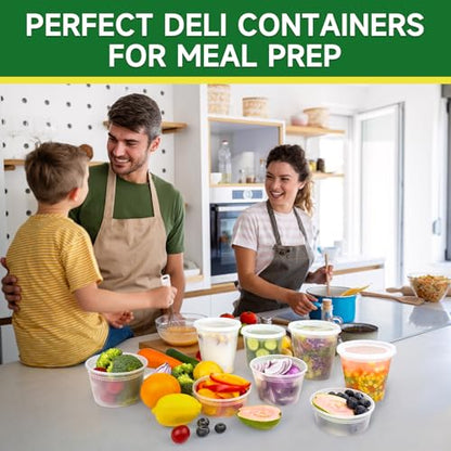 Dealusy 50 Set 24 oz Deli Containers with Lids, Leak-Proof BPA Free Plastic Take Out Bowls, Food Storage Containers for Takeout Meal Prep Storage, Freezer, Microwave & Dishwasher Safe - size: 24 oz