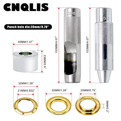 CNQLIS 50 Sets 3/4" Grommet Tool Kit, Grommet Setting Tool Copper Grommets Eyelets, 2 Colors,with 3 Pcs Install Tool
