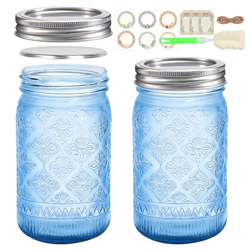 STARSIDE Blue Wide Mouth Mason Jars 32oz with Leak-proof Split Lids, 2-Pack | Colored Glass Jars for DIY Crafts, Wedding Centerpieces, Home Decor, Flower Vase, Bathroom Storage - color: Bule-2Pack