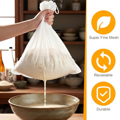 Kifmurase 10Pcs Brew Bags, Extra Large 26 x 22'' Fine Mesh Strainer, Reusable Cold Brew Bags, Fine Mesh Bag, Drawstring Cheese Cloth Straining Bag for Fruit Cider Apple Grape Wine Press