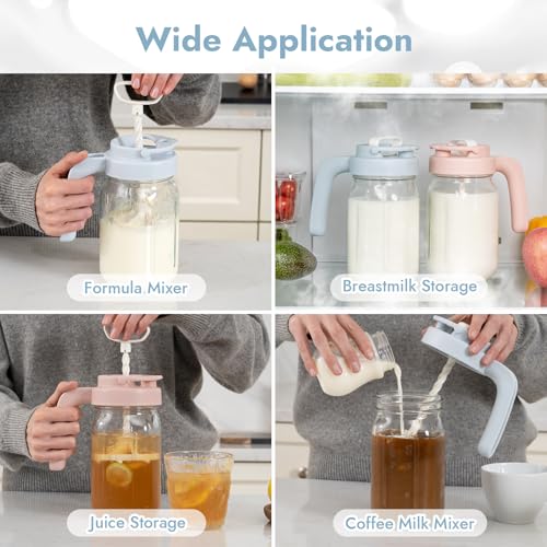 Papablic 32oz Formula Mixing Pitcher Lid, Breastmilk Pitcher Mixing Handle & Flip Locking Spout for Mixing Formula/Breastmilk/Protein Powder/Coffee, Blue - color: Blue Lid