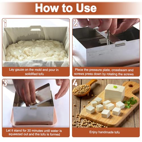 Tofu Press Stainless Steel, Paneer Maker, DIY Tofu Maker Stainless Steel with Presser Towel & Drip Tray,for 2 Pounds Firm Tofu, Cheese, Paneer, Dishwasher Safe