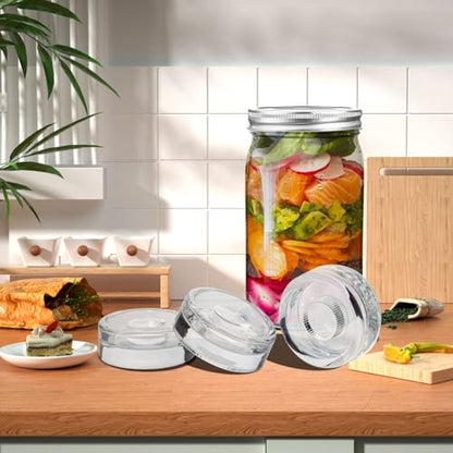 Eleganttime Fermentation Glass Weights with Easy Grip Grooved Handles Heavy Fermenting Lids Kit For Wide Mouth Mason Jar (Glass Weight-4Pcs)