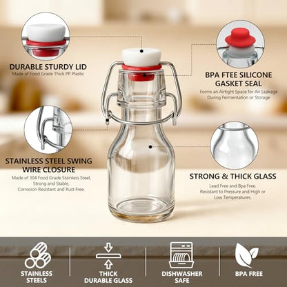 Ruckae 20 Pack 2oz Swing Top Glass Bottles,Flip Top Glass Bottle with Lids Sealable Kombucha Bottle for Brew Beer Syrup Vanilla Extract Air Tight Bottles for Gift (2 oz 20 pack) - size: 2 oz 20 pack