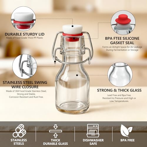Ruckae 20 Pack 2oz Swing Top Glass Bottles,Flip Top Glass Bottle with Lids Sealable Kombucha Bottle for Brew Beer Syrup Vanilla Extract Air Tight Bottles for Gift (2 oz 20 pack) - size: 2 oz 20 pack