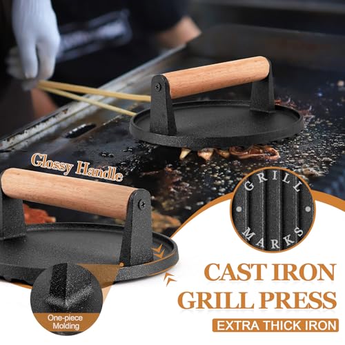 35PCS Griddle Accessories Kit, Leonyo Flat Top Grill Accessories, Grill Tools with Griddle Spatulas, Smash Burger Press, Basting Cover, Scraper for Outdoor BBQ Teppanyaki Hibachi Cooking - style: Round Bacon Press