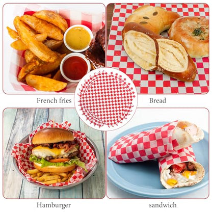 200 Pcs Wax Paper Sheets for Food,8.5x8.5" Food Basket Liners, Red and White Checkered Sandwich Wraps Paper,for Burgers Bread Restaurant Barbecue Picnic(Red) - color: Red