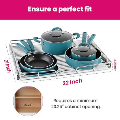 HOLDN’ STORAGE Pull Out Cabinet Organizer, 22”W x 21”D Cabinet Drawer | Heavy-Duty Caddy, Lifetime Limited Warranty, Steel Metal Cabinet Drawers, Chrome, Requires At Least 23-1/4” Cabinet Opening - size: 22"W x 21"D