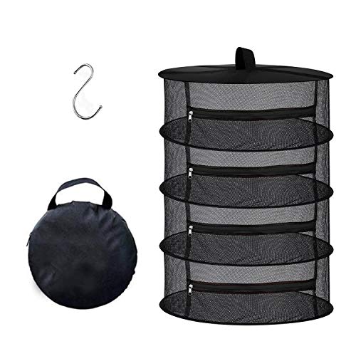 Desy & Feeci 4-Layer Herb Drying Rack - Collapsible Mesh Hanging Dryer Net for Herbs, Flowers, Tea, Fruits, and Vegetables - Includes S-Hook & Storage Bag (24" x 31") - color: Black, size: 4 Layer