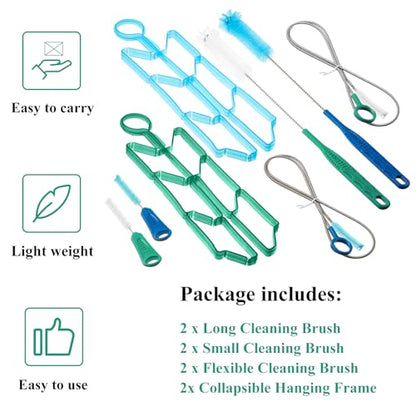 Patelai 8 in 1 Hydration Bladder Cleaning Kit Includes 3 Different Brushes and Drying Collapsible Bladder Frame, Water Reservoir Backpack Cleaning Kit - color: Blue and Green