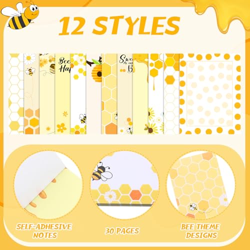 Chiisong 12 Pieces Bee Sticky Notes Bee Notepads Gifts 3x4 Inch Adhesive Honey Memo Notes for Women to Do List for Memo Reminder List for Office Home Supplies Teachers Gift - style: Bee Style