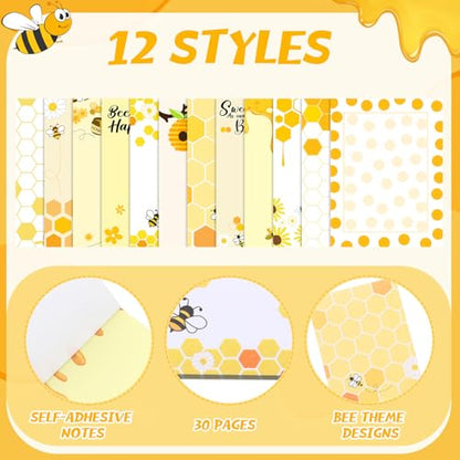 Chiisong 12 Pieces Bee Sticky Notes Bee Notepads Gifts 3x4 Inch Adhesive Honey Memo Notes for Women to Do List for Memo Reminder List for Office Home Supplies Teachers Gift - style: Bee Style