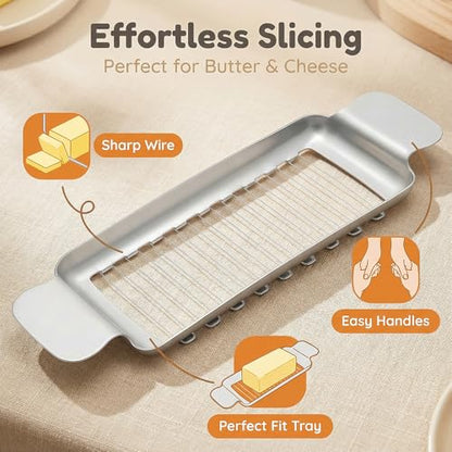 Butter Slicer Cutter,Cheese Cutters for Block Cheese, Butter Slicer with Silicone Baking Mat kit for Butter Squares, Stainless Steel Cutter