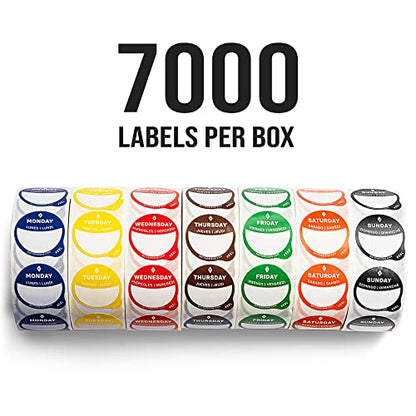 2pk Day Dots Food Labels | 1" Date Dot Stickers for Food Containers, 7000 Labels with Dispenser Box (Pack of 2) - color: Dispenser Set (Pack of 2)