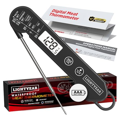 Lightyear Meat Thermometer | Instant Read Cooking Thermometer for Grilling, Roasting & BBQ, Built-in Magnet, IP65 Waterproof, Food-Grade Stainless Steel Temperature Probe - color: The Dark Night