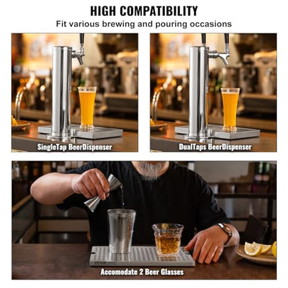 VEVOR Beer Drip Tray, 304 Stainless Steel Kegerator Drip Trays with 4 Non-Slip Rubber Pads and Detachable Cover, Heat/Cold Resistant Beer Tower Drip Pan for Bar Restaurant Coffee Shop Home - style: Beer Drip Tray