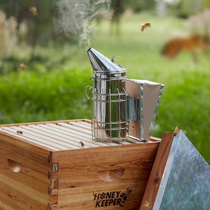 Honey Keeper Bee Hive Smoker Stainless Steel with Heat Shield Beekeeping Beehive Equipment