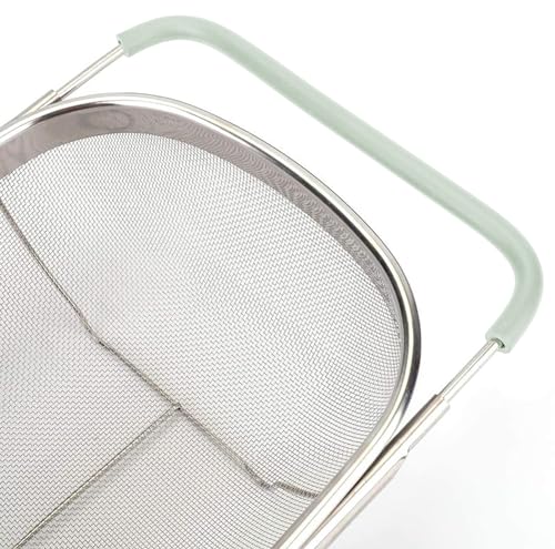 AJIODA Over The Sink Colander, 6 Quarts Stainless Steel Oval Colander with Expandable Rubber Grip Handle, Fine Mesh Strainer Baskets Kitchen Colanders for Strain, Drain, Rinse Vegetables, Mint Green - color: Mint Green, size: Large