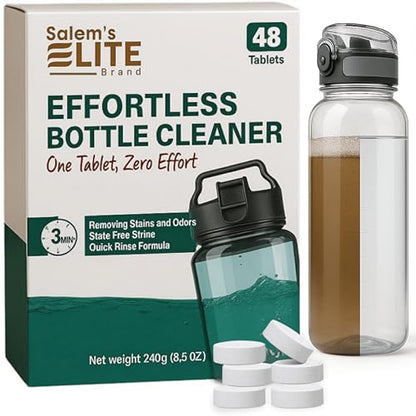 Salem’s Elite 48 Effervescent Water Bottle Cleaning Tablets | Tumbler Cleaning Tablets | Deodorizes & Removes Stains on Stainless Steel, Tumblers, Baby & Sports bottles (48, Large)