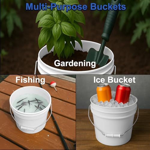 MKS Plastics 1-Gallon Bucket with Airtight Lid – Made in USA, Food Grade BPA Free Plastic, Heavy Duty Multi-Use, Metal Handle with Grip, Stackable Storage – White, 5 Pack - color: 1 Gallon - White, size: 5