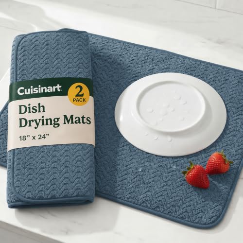 Cuisinart Dish Drying Mat for Kitchen Counter - 2-Pack XL 18x24 Ultra Absorbent Microfiber Dish Mat - Fast Drying, Machine Washable, Foldable Countertop Pad - Safe for Granite & Quartz - color: Geostripe Medium Blue