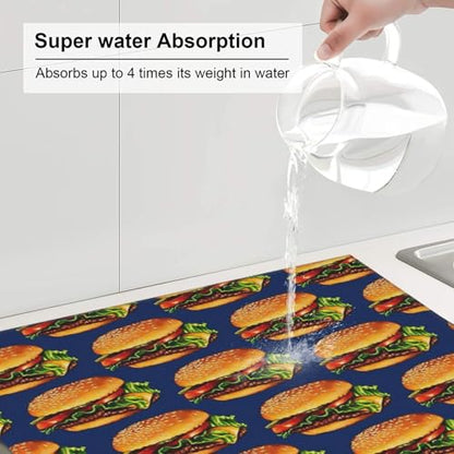 Cheeseburger Dish Drying Mat Quick Dry Fabric For Kitchen Counter (16”X18”)