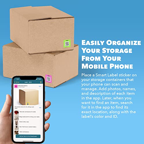 Smart Labels QR Code Stickers with AI Photo Analysis App - Auto-Creates Item Descriptions - No Typing - Made in USA - QR Code Labels for Storage & Inventory Tracking, Organization & Moving, Pack of 48 - style: Neon