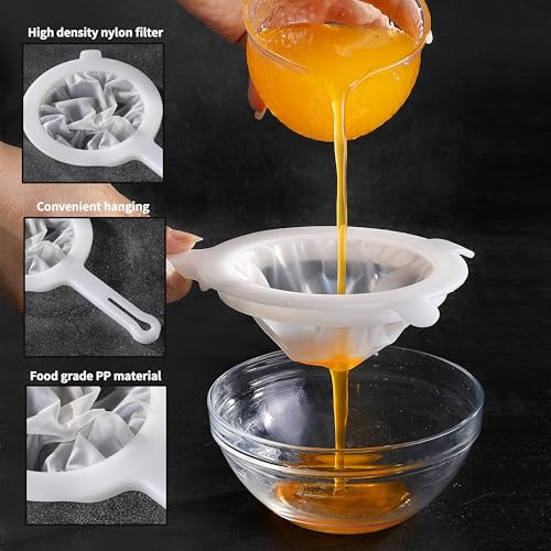 VRUIFA 2PCS Plastic Fine Mesh Strainer, Nylon Ultra Strainer for Juice, Coffee, Honey, Milk, Nut Milk with Handle (120+200Mesh)