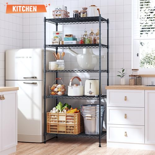 Romorgniz 5-Tier Shelf 1010LBS Storage Shelves Adjustable Wire Shelving,Tool-Free Assembly,Metal Shelving Unit for Kitchen Pantry Closet Laundry Bathroom 59" Hx21.7 Wx13.8 D - size: 59"Hx21.7"Wx13.8"D-Black
