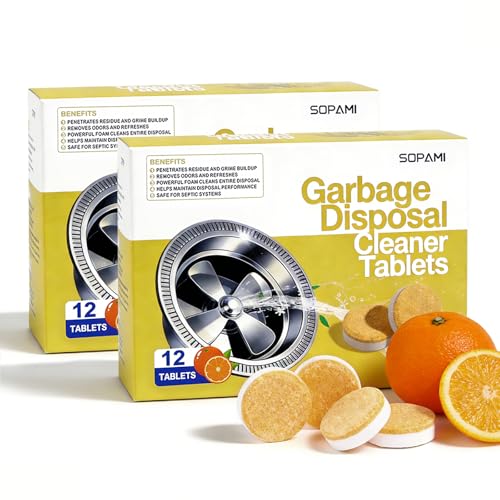 SOPAMI Garbage Disposal Cleaner Tablet and Deodorizer 24 Pack 2 Year Supply | KITCHEN Citrus Foam Sink Cleaner Eliminates Odor,XL Grease & Buildup Remover,Natural Kitchen Drain Cleaning Care - size: 24 Count (Pack of 1)