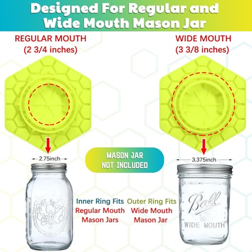 Reallnaive 2 Pcs Bee Watering Station for Garden, Bee Feeder for Mason Jar Compatible with Regular and Wide Mouth, Silicone Sugar Waterer Feeder for Hive Beekeeping Outside(Yellow)