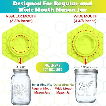 Reallnaive 2 Pcs Bee Watering Station for Garden, Bee Feeder for Mason Jar Compatible with Regular and Wide Mouth, Silicone Sugar Waterer Feeder for Hive Beekeeping Outside(Yellow)
