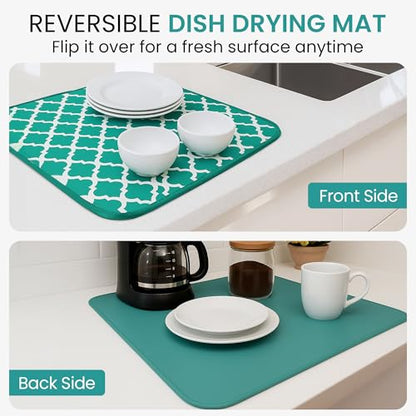 Dish Drying Mat for Kitchen Counter - 18 x 14 Inch Large Super Absorbent Microfiber Dish Drying Pad, Machine Washable Quick Dry Under Dish Rack Mat, Counter Protector for Dishes Pots Pans, Coffee Bar - style: Dish Drying Mat