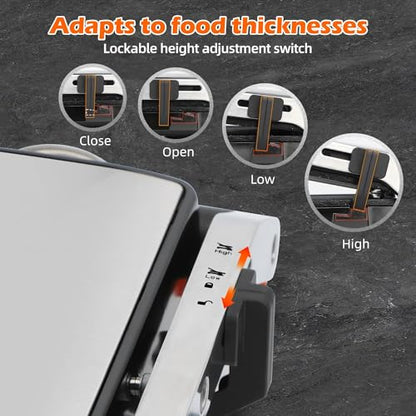 KEINVE 1700Watt Panini Press, Sandwich Maker with Temp & Time Setting, 4 Slice Large Non-Stick Versatile Grill Press, Opens 180 Degrees to Fit Steak, Fish, Vegetable and More - size: 4 Slice(Temp & Time Control)