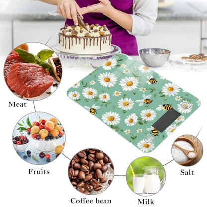 Food Scale Kitchen Scale for Baking Cooking Digital Food Weighing Measuring Scale Small Waterproof Electric Food Scale Mint Green Daisy Flowers and Bees - color: Mint Green Daisy Flowers and Bees