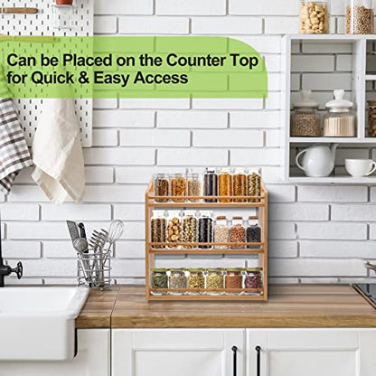 3 Tier Bamboo Spice Rack, Seasoning Jars Rack Shelf Spice Organizer for Kitchen Counter or Wall Mounting - style: Tiered Shelf