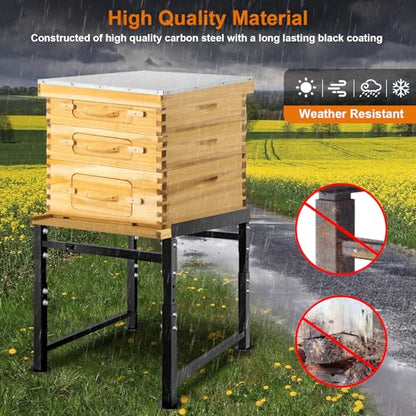 Adjustable Metal Bee Hive Stand, Sturdy Beehive Stand for 8/10 Frame Beehive Box, Easy to Assemble Bee Stand for Beekeeping with Round Base