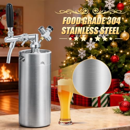 128oz Mini Keg Growler with Adjustable Faucet, Stainless Steel Beer Growler Tap System Upgrade Draft Beer Dispenser System with CO2 Regulator Keep Fresh and Carbonation for Homebrew, Craft