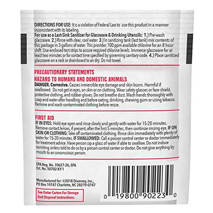 Diversey-90223 Beer Clean Last Rinse Glass Sanitizer, .25oz Powder Packet (100 Pack)